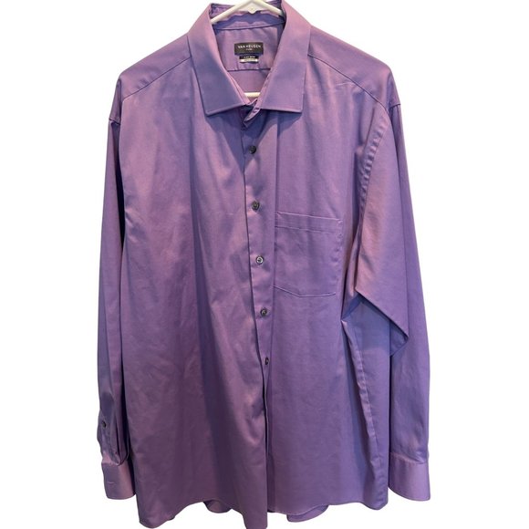 Van Heusen Long Sleeve Dress Shirt 18 34/35 Flex Regular Fit Purple Cotton Blend - Picture 1 of 4